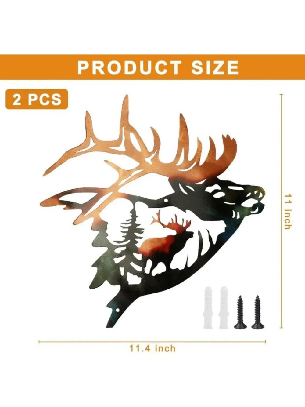 Rustic Elk Wall Art Set of 2 - Metal Deer Decor for Cabin, Home & Bedroom